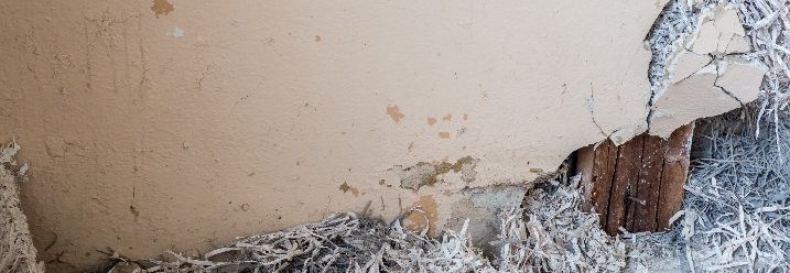 Eine offene Wand in der Asbestfaser zu sehen sind.